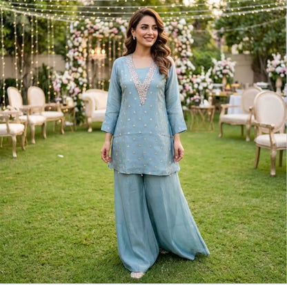 Stunning 3-Piece Sage Green Tissue Silk Co-Ord Set