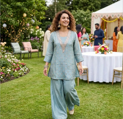 Stunning 3-Piece Sage Green Tissue Silk Co-Ord Set
