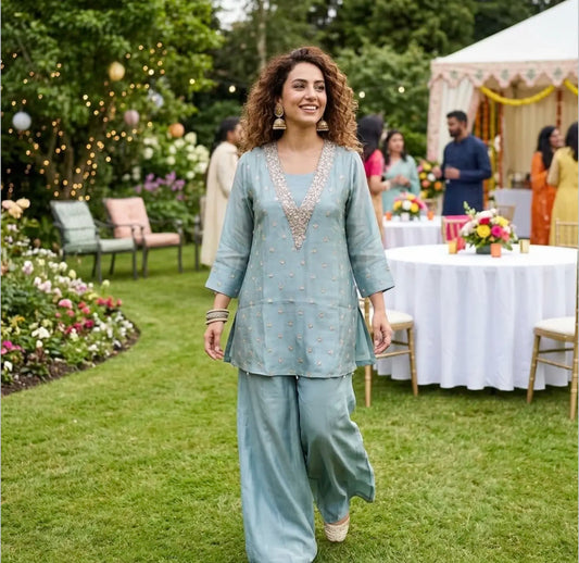 Stunning 3-Piece Sage Green Tissue Silk Co-Ord Set