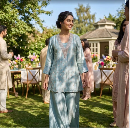 Stunning 3-Piece Sage Green Tissue Silk Co-Ord Set