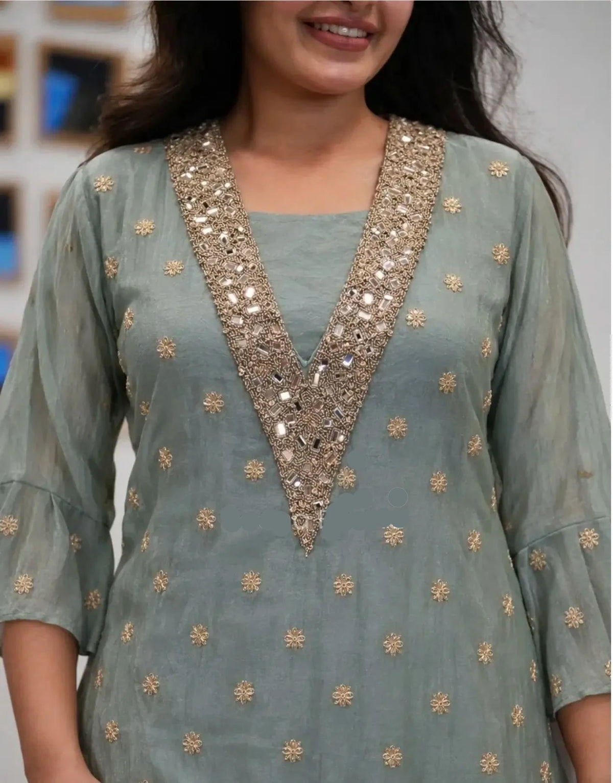 Stunning 3-Piece Sage Green Tissue Silk Co-Ord Set
