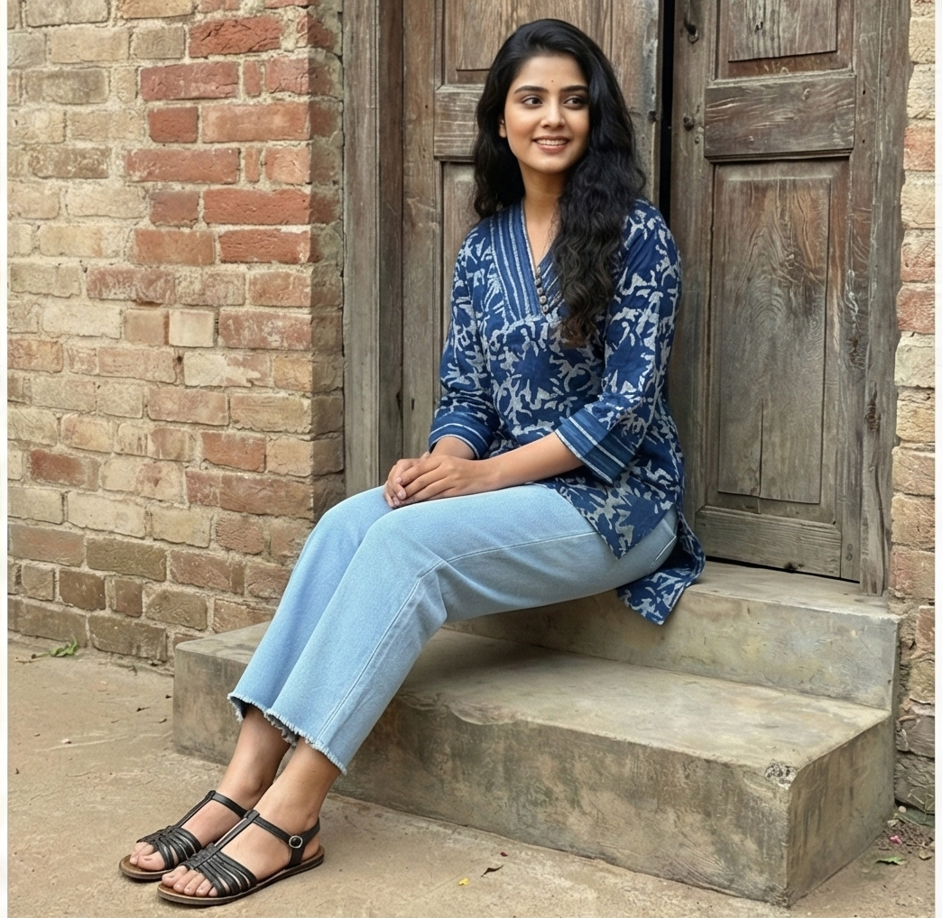 Sophisticated Indigo Short Cotton Kurti