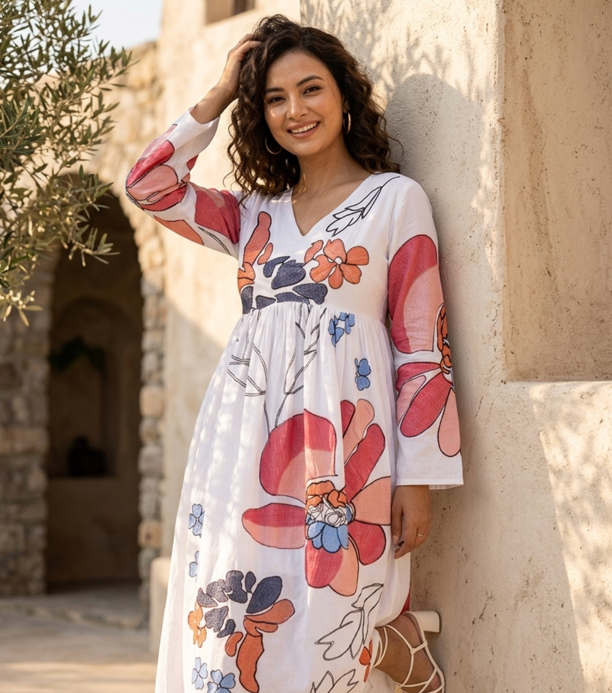 Premium Pure Cotton Midi Dress In White