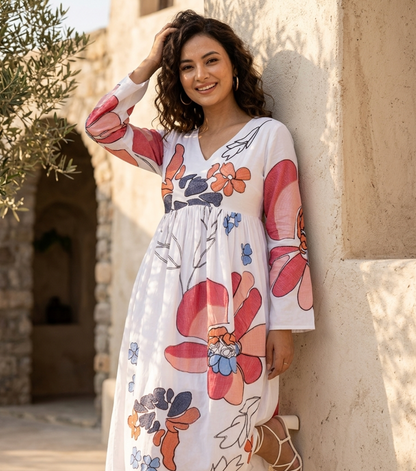 Premium Pure Cotton Midi Dress In White