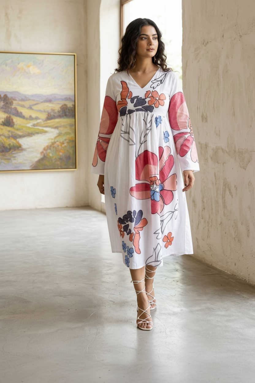 Premium Pure Cotton Midi Dress In White