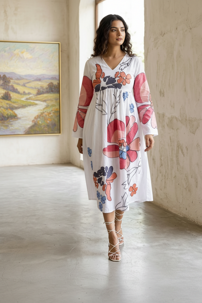 Premium Pure Cotton Midi Dress In White