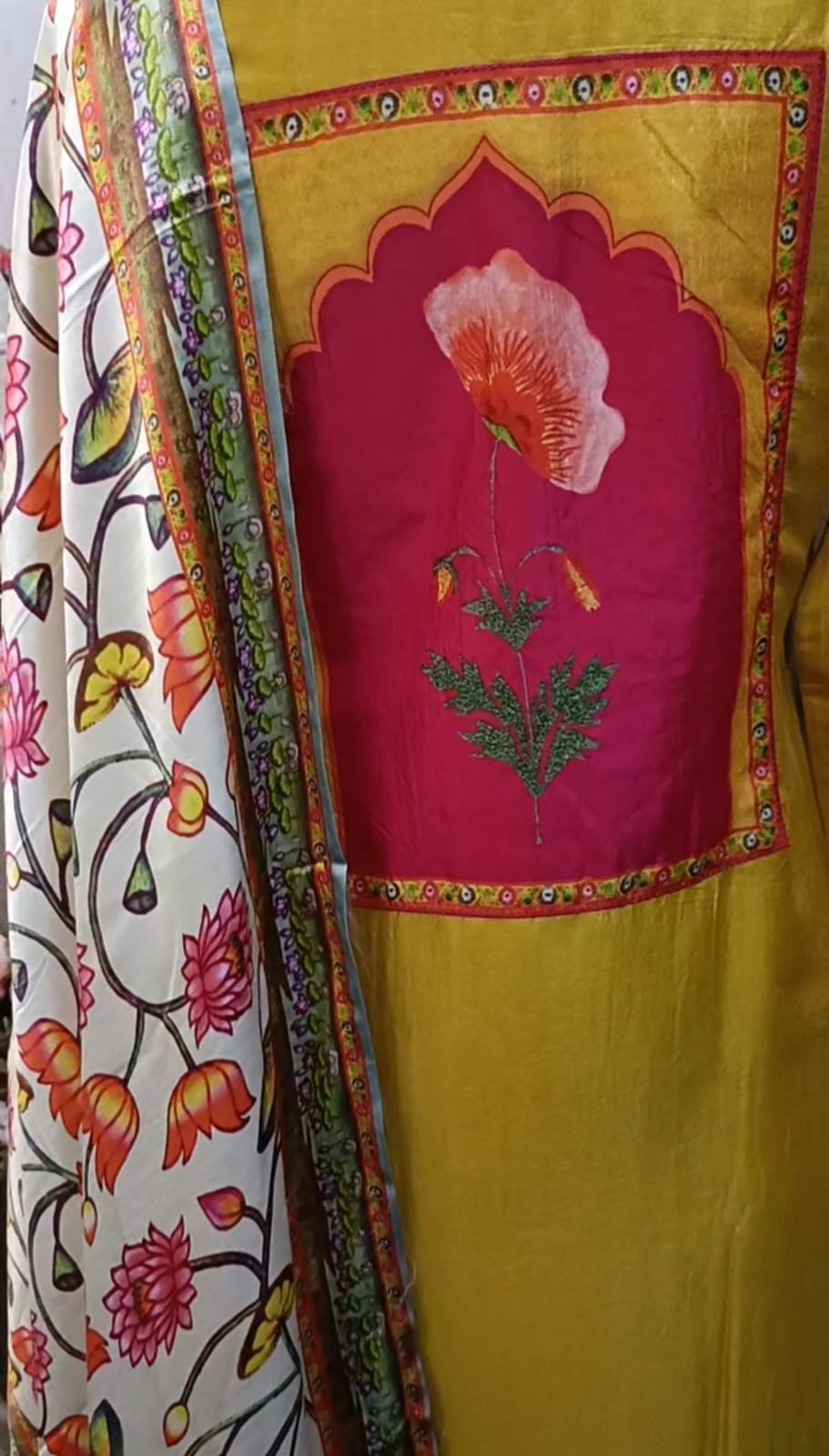 Yellow Sequins Work Russian Silk Suit along with Beautiful Gajji Silk Dupatta
