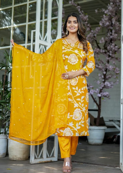 Stunning Mustard Chinon Suit Set